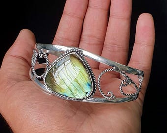 Natural Labradorite Cuff Bracelets | Handcrafted Silver Plated Jewelry