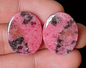 May include: Two oval-shaped gemstones with a vibrant pink hue, speckled with dark gray and black inclusions. The stones are smooth and polished, with a glossy finish. The text "M-6495" is visible in the upper right corner.