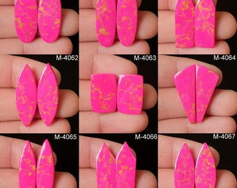 Par de cabujones de turquesa de cobre rosa, piedra preciosa con parte trasera plana
