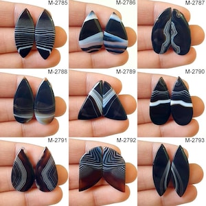 Par de ágatas naturales con bandas, cabujones de ágata con bandas negras al por mayor, sueltos, con parte posterior plana, ágata para hacer joyas y aretes