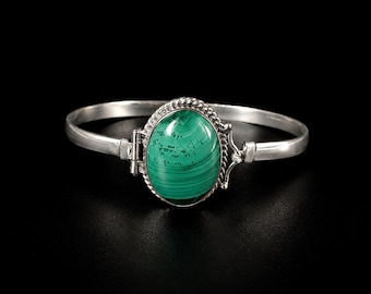Natural Malachite Cuff Bracelets | Handcrafted Silver Plated Jewelry