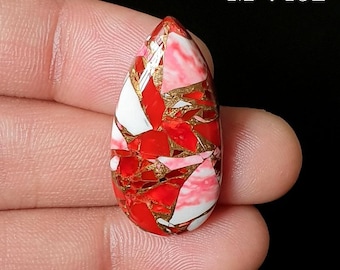 Red King man Dahlia With Copper  Cabochon, Flat Back Gemstone, DIY Jewelry