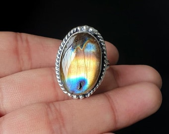 Labradorite Rings- Handcrafted Silver plated Ring- Boho Gemstone Ring