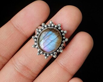 Labradorite Rings- Handcrafted Silver plated Ring- Boho Gemstone Ring