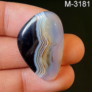 Beautiful Banded Agate Gemstone, Black Banded Agate Cabochons, Loose, Flat Back, Agate For Making DIY Art Craft Jewelry