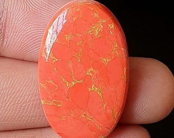 Orange Copper Turquoise Cabochon, Flat Back Gemstone, DIY Jewelry