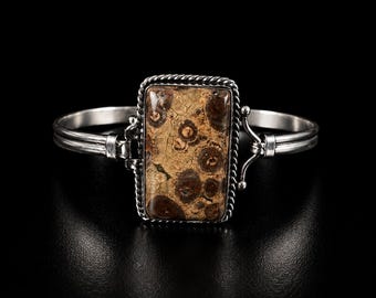 Natural Crocodile Jasper Cuff Bracelets | Handcrafted Silver Plated Jewelry