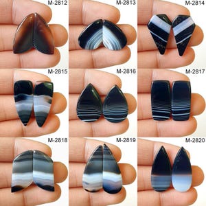 Natural Banded Agate Pair, Wholesale Black Banded Agate Cabochons, Loose, Flat Back, Agate For Making Jewelry\Earrings