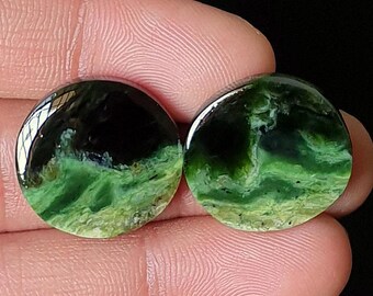 Natural Chrome Chalcedony Cabochon Pair, Flat Back Gemstone