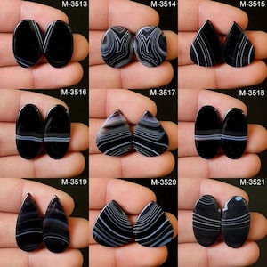 Par de ágatas naturales con bandas, cabujones de ágata con bandas negras al por mayor, sueltos, con parte posterior plana, ágata para hacer joyas y aretes