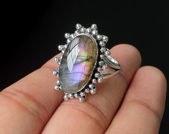 Labradorite Rings- Handcrafted Silver plated Ring- Boho Gemstone Ring