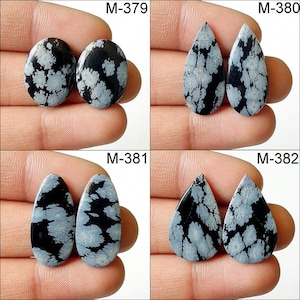 Snow Flack Obsidian Matching Pair, Wholesale Snow Flack Obsidian Cabochons, Loose, Flat Back, Obsidian For Making DIY ART CRaft Jewellery