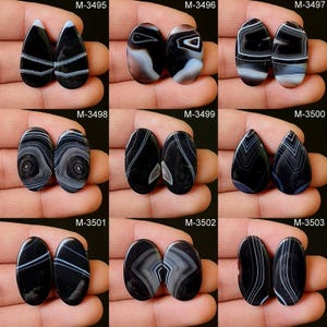 Par de ágatas naturales con bandas, cabujones de ágata con bandas negras al por mayor, sueltos, con parte posterior plana, ágata para hacer joyas y aretes