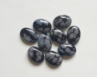 素晴らしいスノーフラックオブシディアン、9ピース、楕円形カボション、ルース、フラットバック、DIYアートクラフトジュエリー作成用のオブシディアン