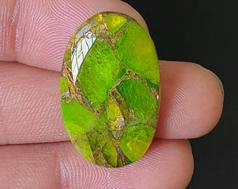 Cabujón de cobre con peridoto natural, piedra preciosa con base plana, joyería DIY