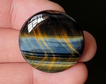 Cabujón ojo de tigre azul, piedra pulida de parte posterior plana