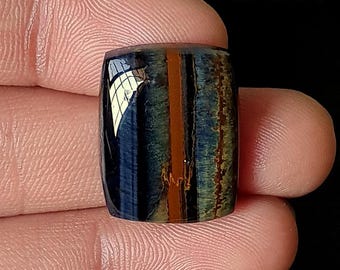 Cabujón ojo de tigre azul dorado, piedra pulida de parte posterior plana