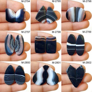 Natural Banded Agate Pair, Wholesale Black Banded Agate Cabochons, Loose, Flat Back, Agate For Making Jewelry\Earrings