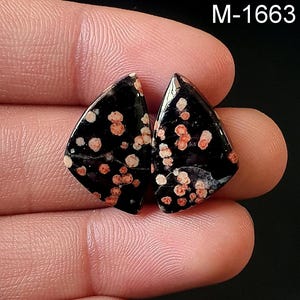 Natural Flower Obsidian Matching Pair, Wholesale Flower Obsidian Cabochons, Flat Back, For Making DIY ART Craft Jewellery\\Earrings