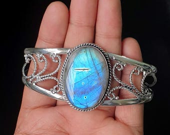 Natural Labradorite Cuff Bracelets | Handcrafted Silver Plated Jewelry