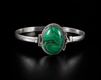 Natural Malachite Cuff Bracelets | Handcrafted Silver Plated Jewelry