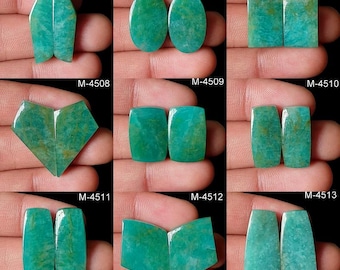 Par de piedras preciosas de amazonita natural a juego, parte trasera plana para joyería DIY