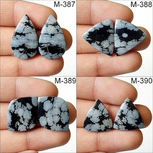 Snow Flack Obsidian Matching Pair, Wholesale Snow Flack Obsidian Cabochons, Loose, Flat Back, Obsidian For Making DIY ART CRaft Jewellery