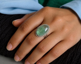 Natural Fluorite Rings- Handcrafted Silver plated Ring- Boho Gemstone Ring