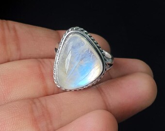 White Moonstone Rings- Handcrafted Silver plated Ring- Boho Gemstone Ring