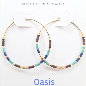 Glass Seed Bead and Gold Hoop Earrings