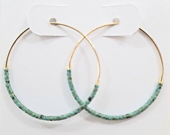 Glass Seed Bead and Gold Hoop Earrings