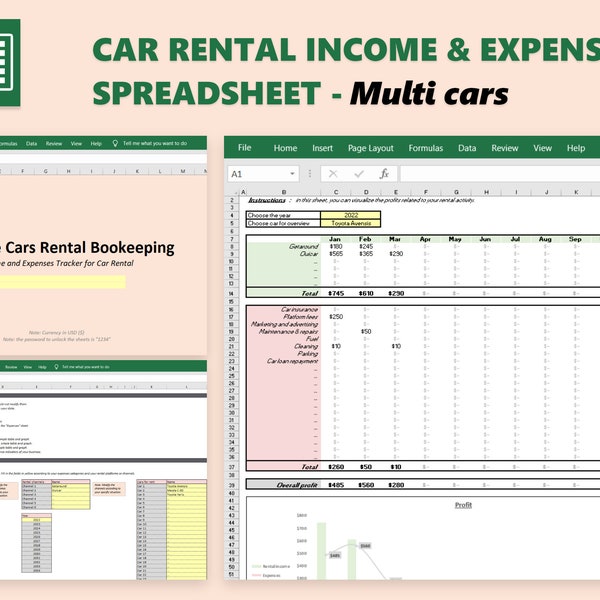 Professional Car Rental Accounting Excel Template - Track Income, Expenses, and KPIs for Your Car Rental Business - Instant Download