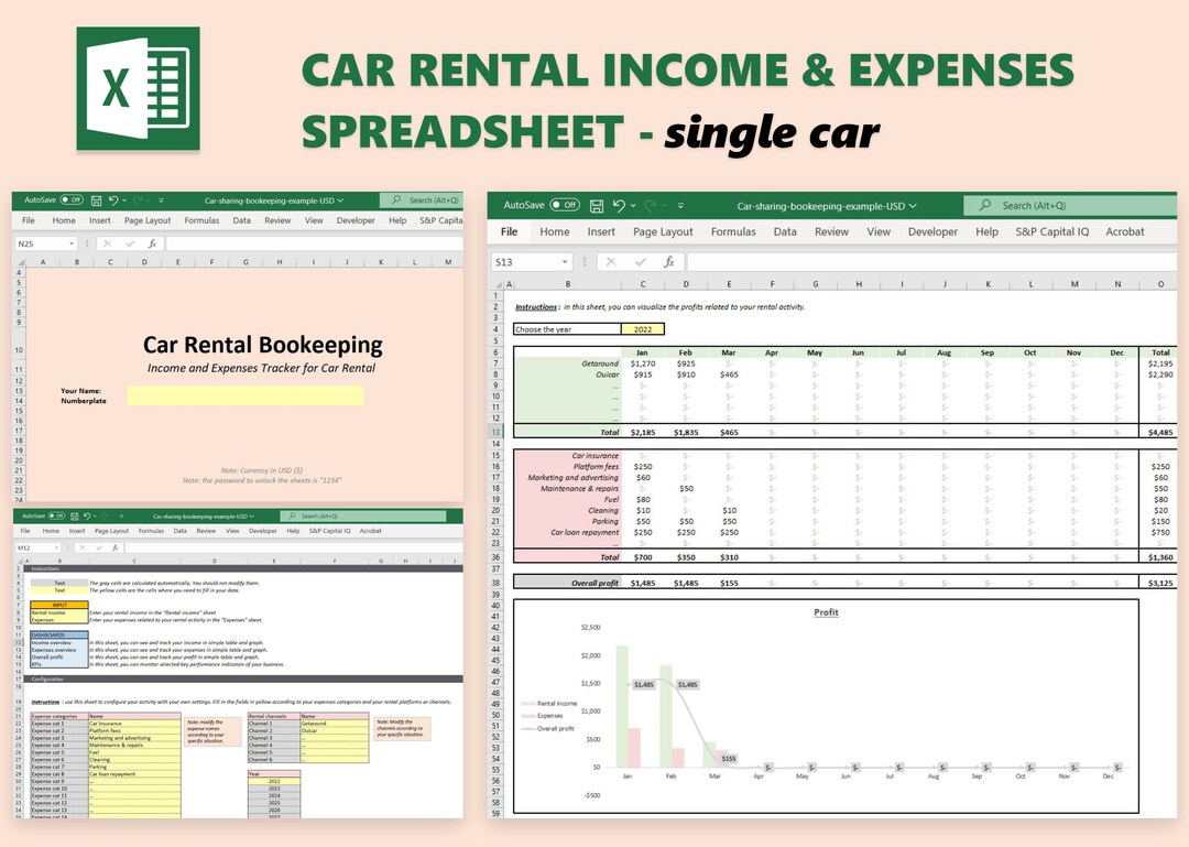 Car Rental and Expenses Spreadsheet, Getaround and Expenses Tracking Etsy