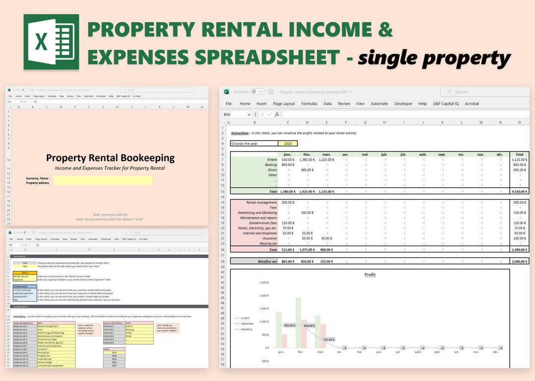 Property Rental Income Table Property Rental Income and Expenses Spreadsheet, Airbnb Income and ...