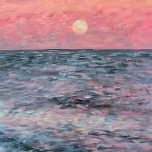 Original acrylic painting Supermoon  over the ocean