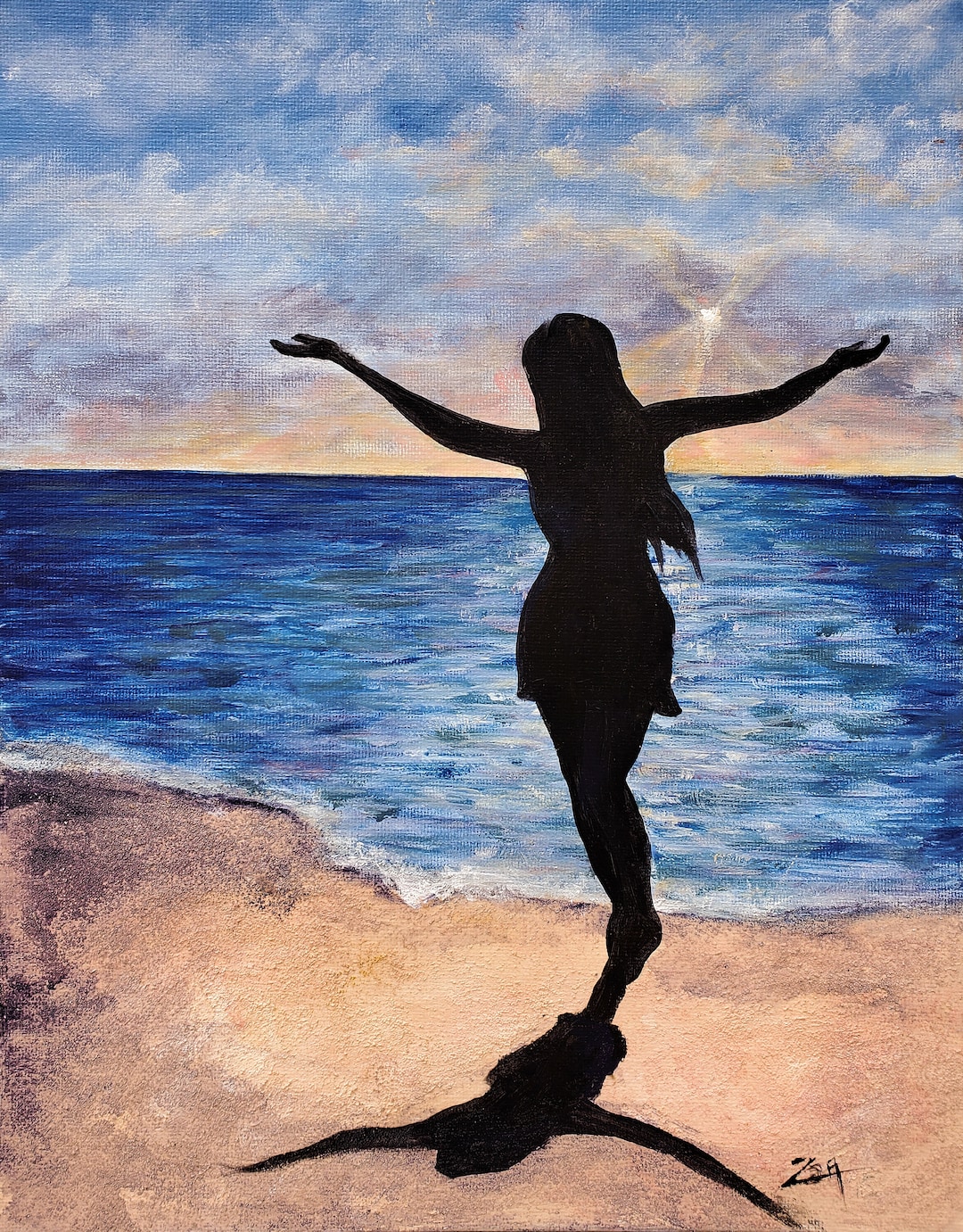Original Acrylic Painting Lady on the Beach - Etsy
