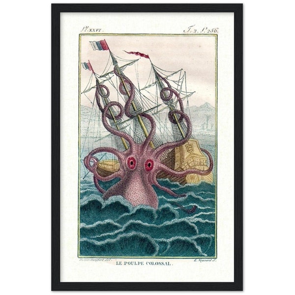Le Poulpe Colossal Octopus Squid Sea Monster Framed Antique Print