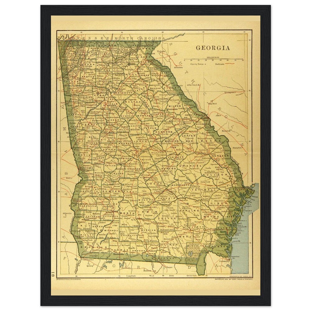 1894 Map of on Premium Matte Paper in Wooden Frame Etsy