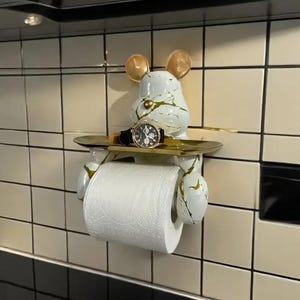 Porta carta igienica di lusso a forma di orso – Decorazione da bagno carina ed elegante con vassoio dorato, regalo unico per la casa, tocco glamour