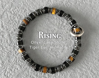Contas delicadas de pedra para homens, olho de tigre, pedra de lava, ônix, hematita, joias masculinas, pulseiras para o dia a dia, presente para ele, marido, namorado