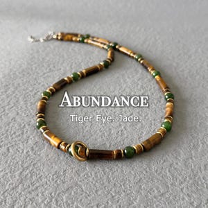 Collar para hombre, collar de cuentas Abundancia, jade, ojo de tigre, piedra preciosa genuina, regalo para un nuevo trabajo, regalo de promoción, regalo para él, regalo para el esposo, regalo para el día a día.