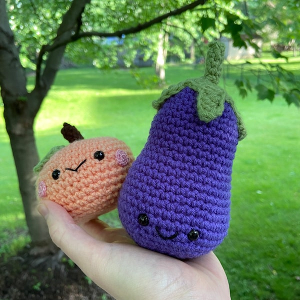 Crochet Peach and Eggplant Amigurumi Plush