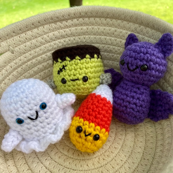 Crochet Mini Halloween Bundle Amigurumi Plush | Bat | Ghost | Frankenstein | Candy Corn
