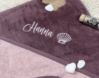 Hooded towel personalized embroidered with names in 8 different colors - 80 x 80 cm bath towel perfect for the winter months