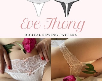 Eve Thong Sewing Pattern by Frilie | Digital PDF Download | DIY Lingerie at Home, Cotton Underwear Panty Knicker Guide Tutorial Lace Stretch