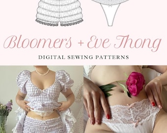 Pattern Bundle: Bloomers + Eve Thong by Frilie | Digital Sewing Pattern| DIY Shorts Bloomers matching to dress, underwear thong lingerie