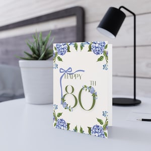 Floral 80th Birthday Greeting Card - Elegant Design, Milestone Celebration, Keepsake Gift, Birthday Party Supplies, Handmade Notecard