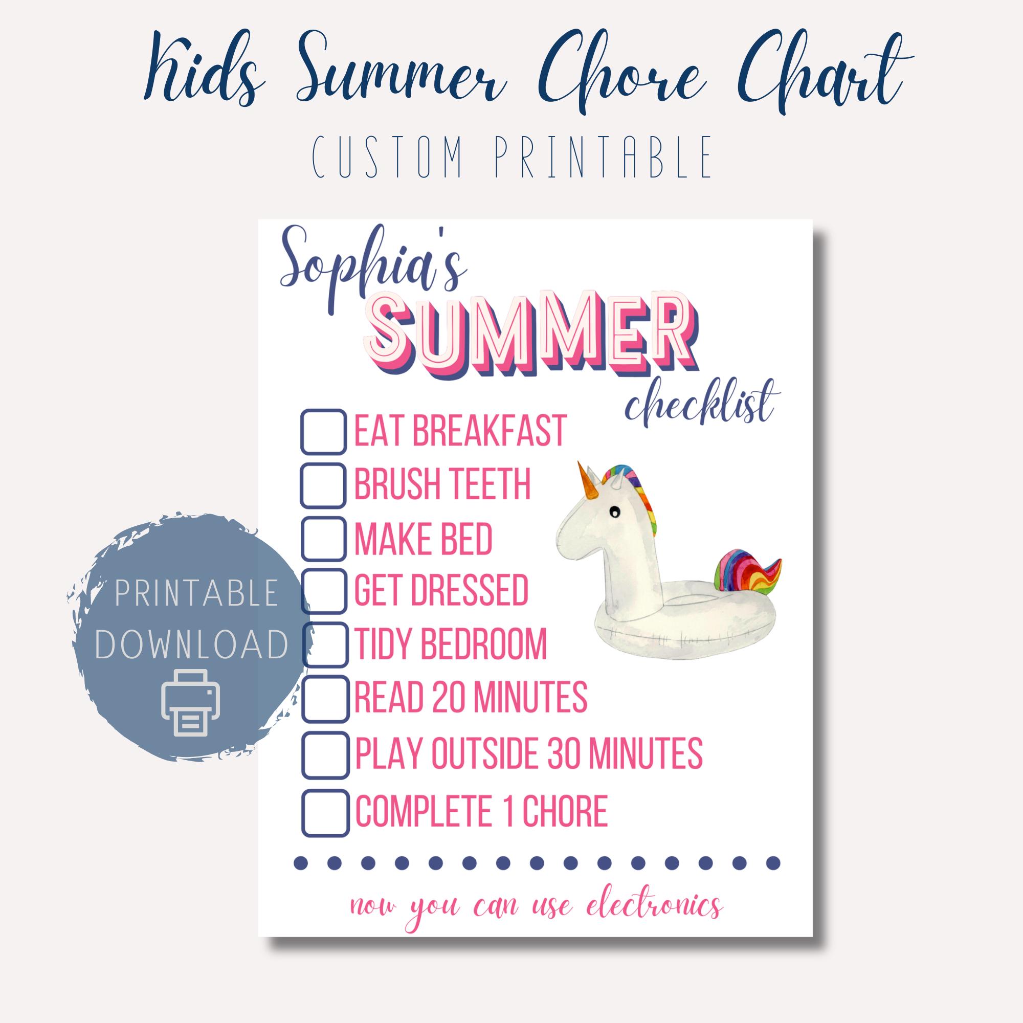 PRINTABLE Unicorn Pool Float Summer Checklist for Kids, Kids Summer ...
