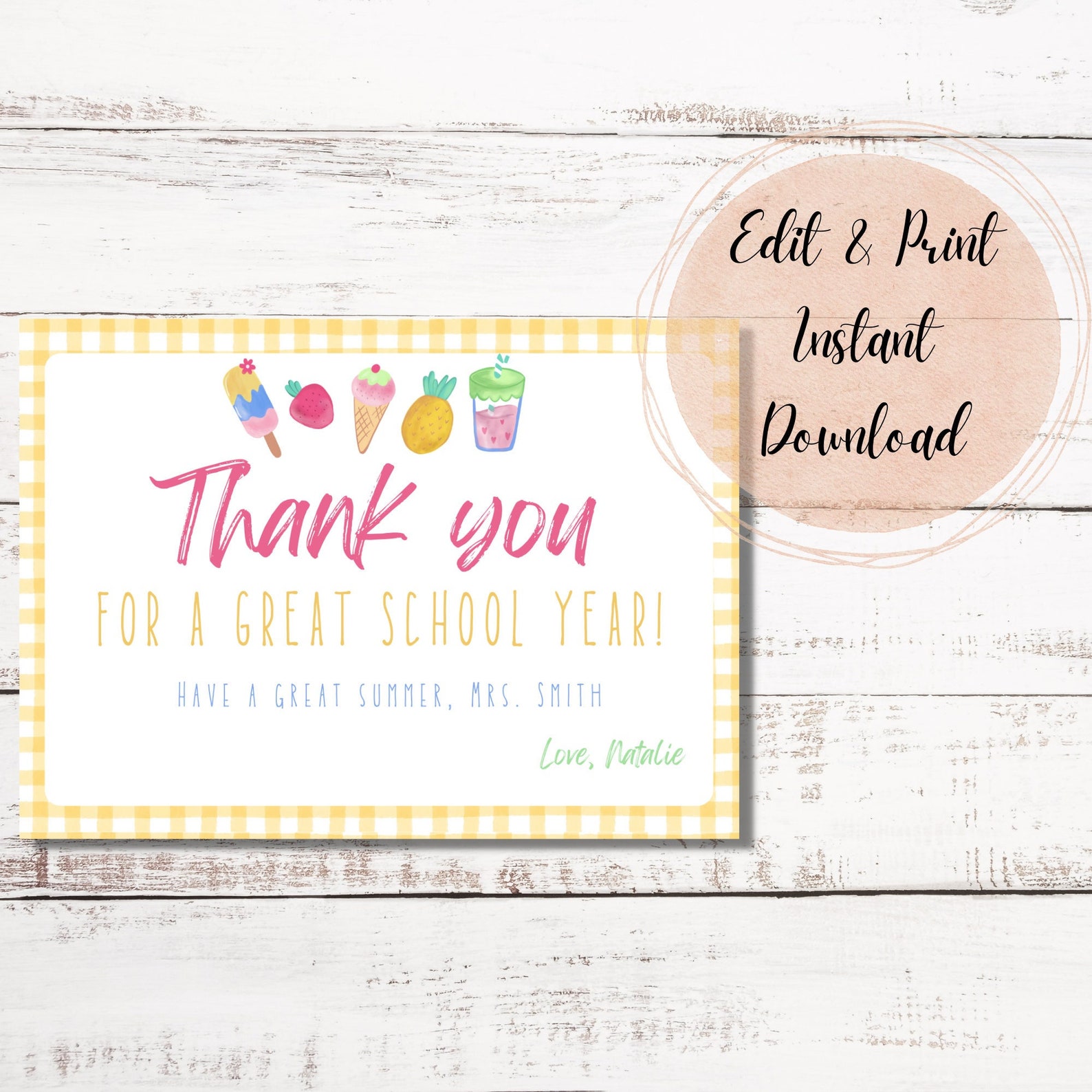 PRINTABLE Teacher Appreciation Gift Tag, INSTANT DOWNLOAD Teacher Card ...