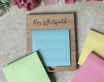 Cadeau personnalisé pour enseignant, porte-notes adhésif en chêne gravé, cadeau de remerciement